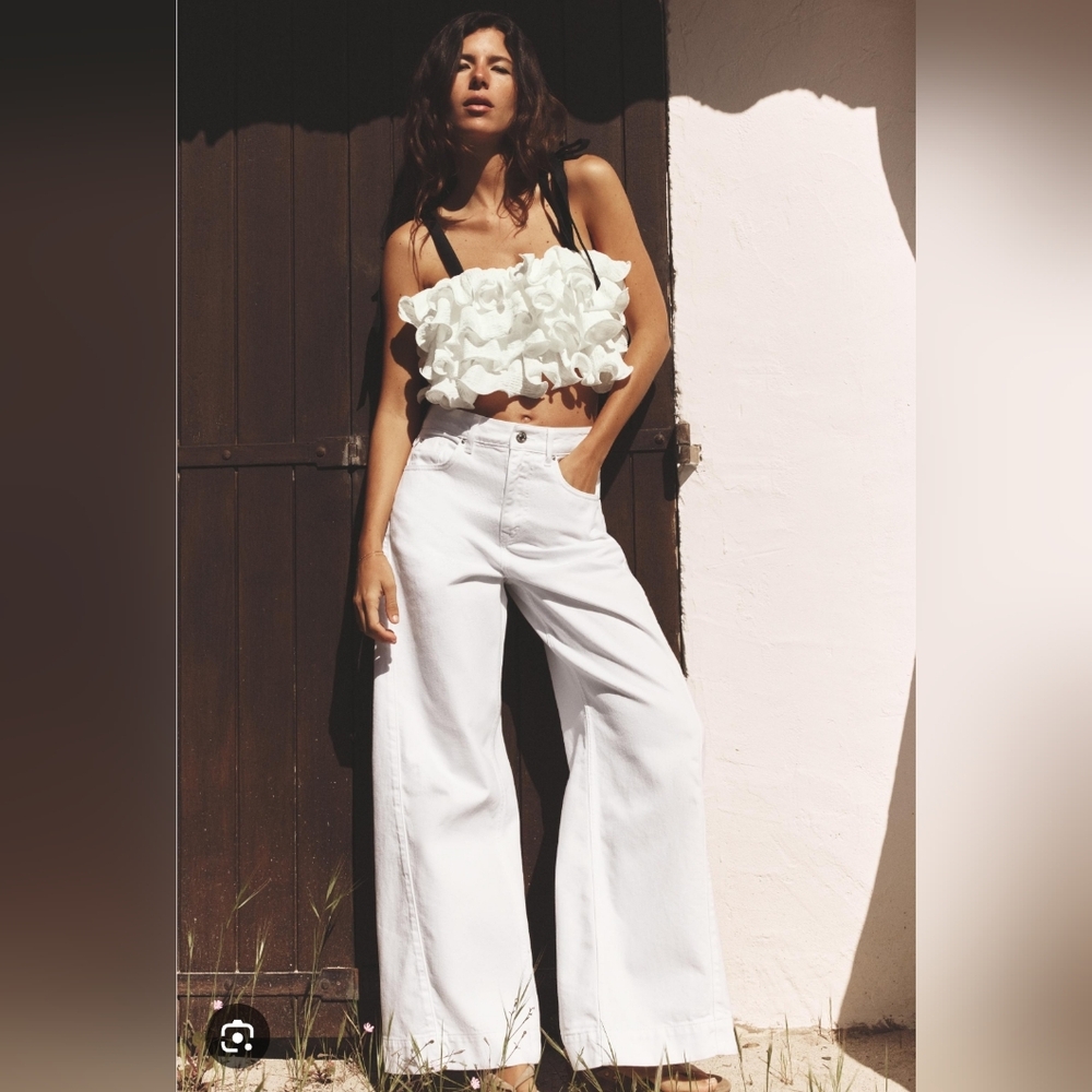 ZARA WHITE TIERED RUFFLE KNIT TOP - Picture 4 of 12